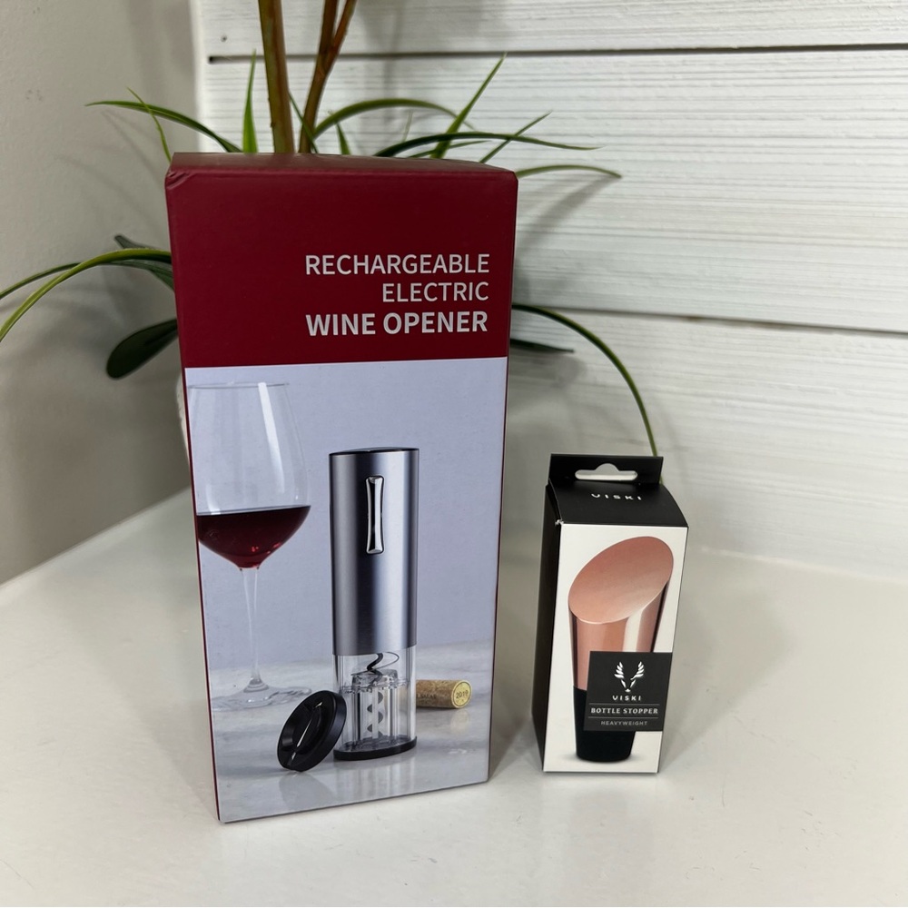 COKUNST Rechargeable Electric Wine Opener + Viski Copper Wine Stopper NWT